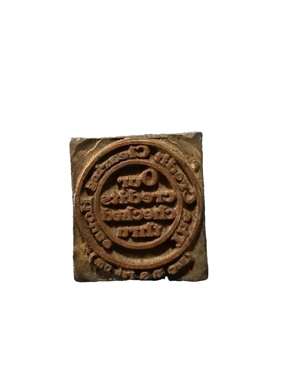 Vintage Printer Letterpress Printing Block Metal On Wood Credit Clearing House